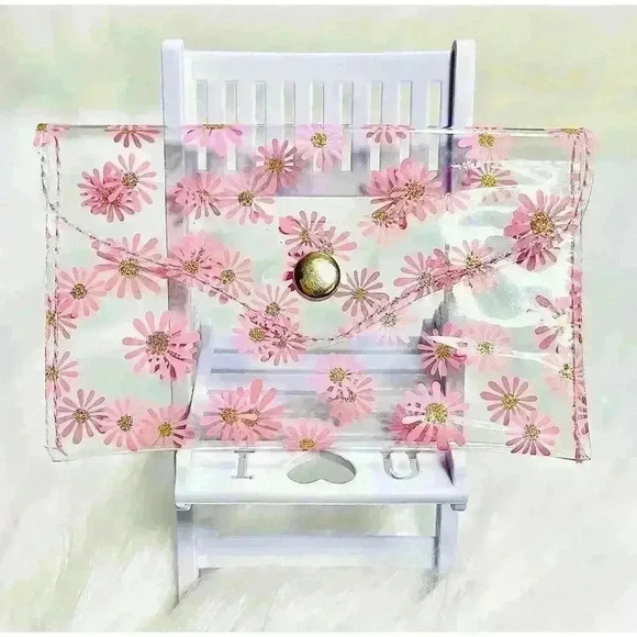 Pink Floral Clear Card Case Wallet - Picture 1 of 5